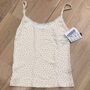 Brandy Melville Cream Floral Cami with Lace
